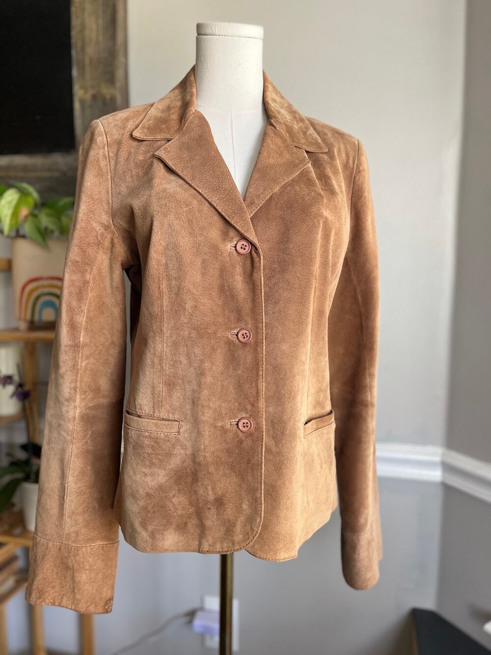 Vintage 90s Tan Suede Jacket Collared Western Leather Size Medium
